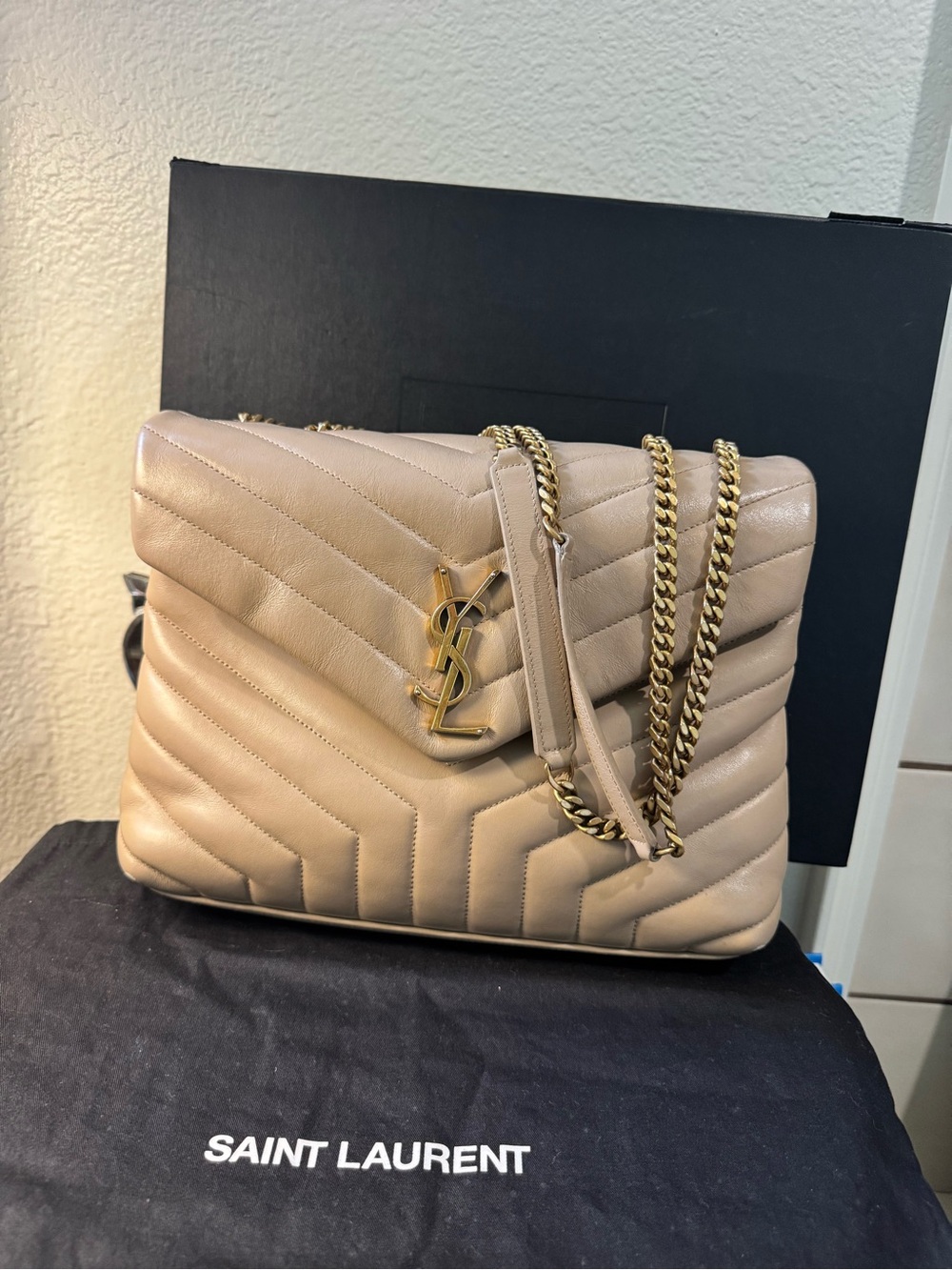 AUTHENTIC Saint Laurent Beige Loulou Medium Bag